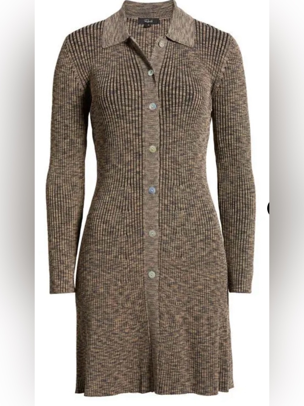 Rails Brown Marled Long-Sleeve Button-Front Knit Dress